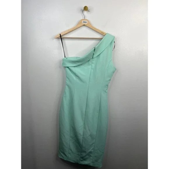 Lavish Alice One Shoulder Button Wrap Silhouette Dress Mint Green Size: 8 NWOT - Picture 8 of 9
